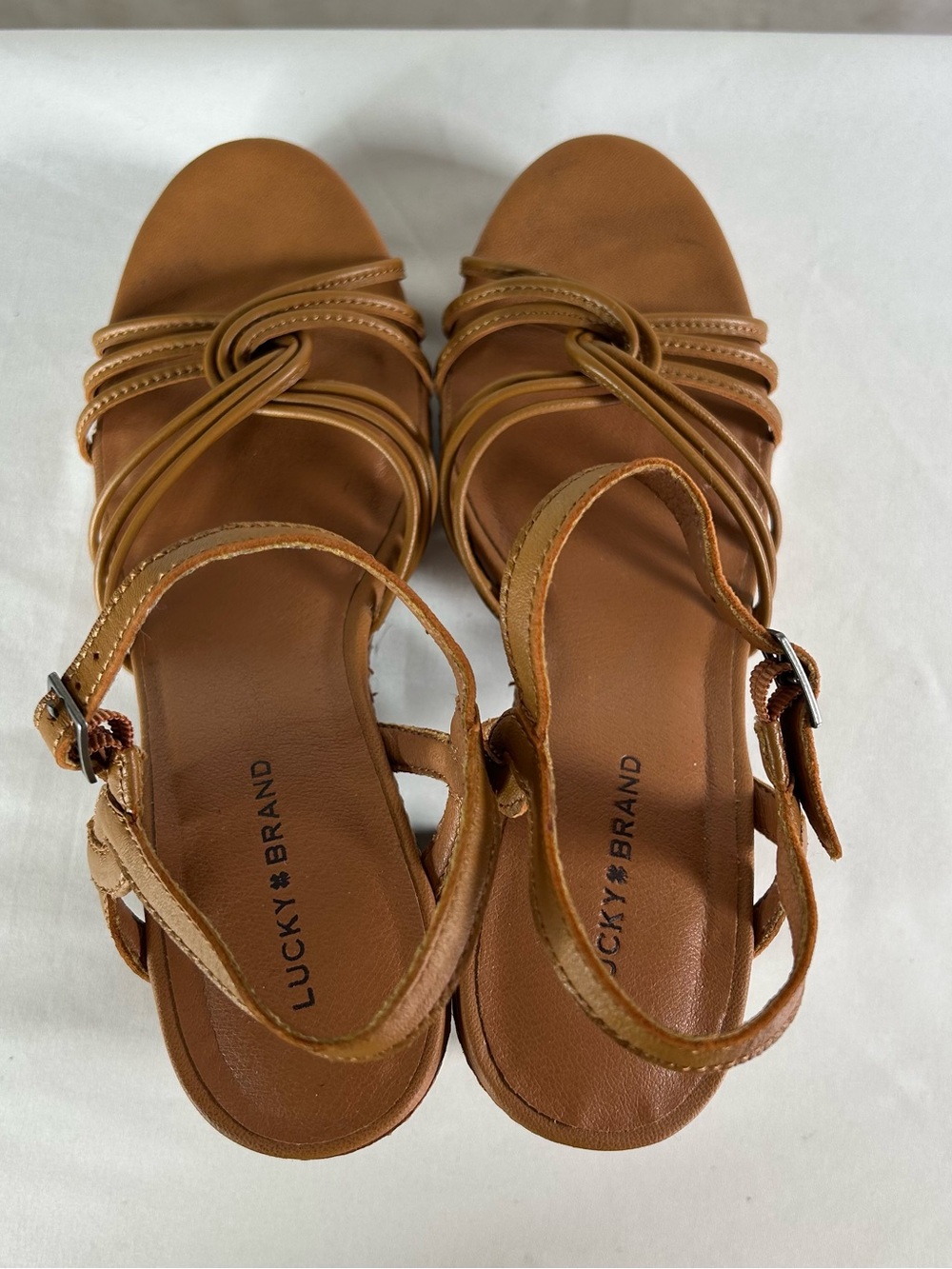 Lucky Brand Tan Strappy Platform Block Heel Sandals - Picture 3 of 5